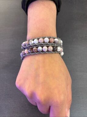 Gorgeous Botswana Agate / Moukite Double Wrapped Bracelet with loop closure !